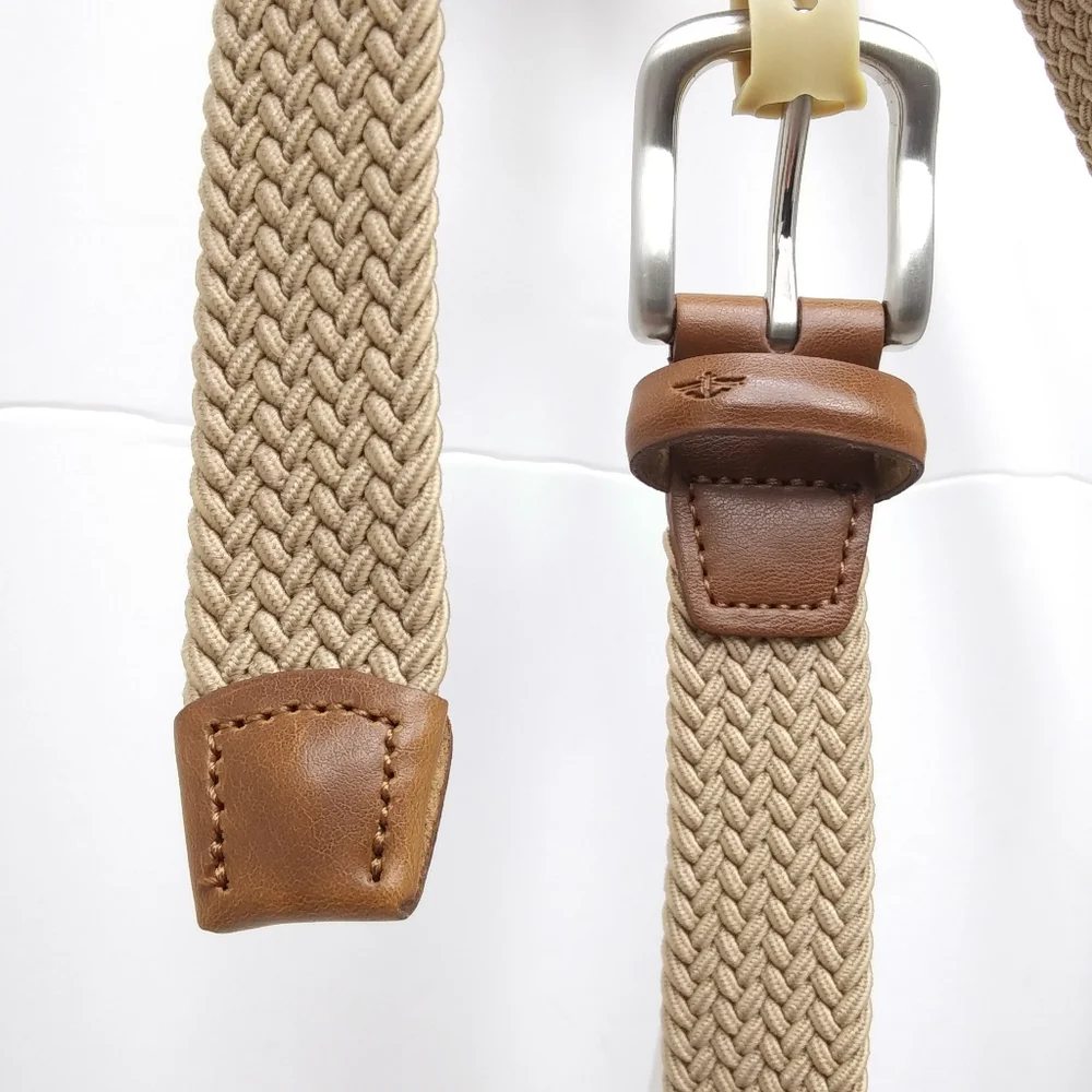 Big Boy's DOCKERS Khaki and Leather Woven Elastic Belt XL NWT